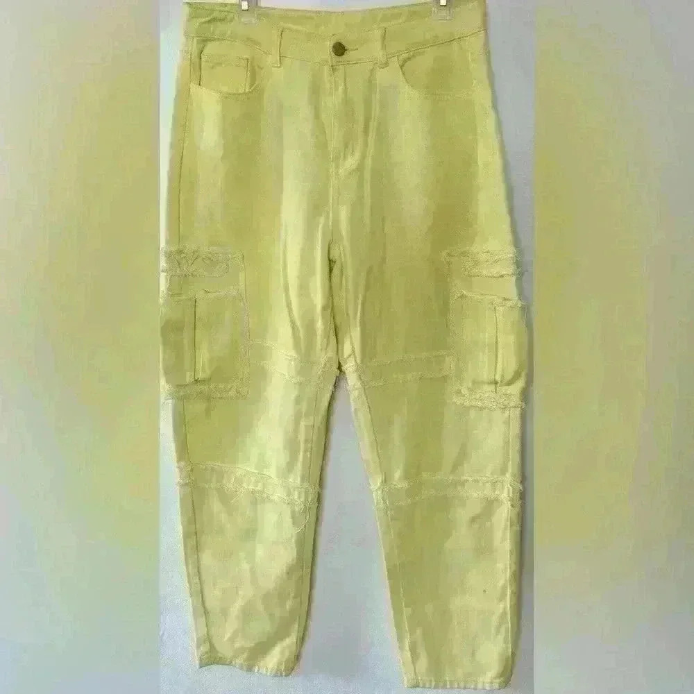 Yellow Cargo Pants With Patch pocket